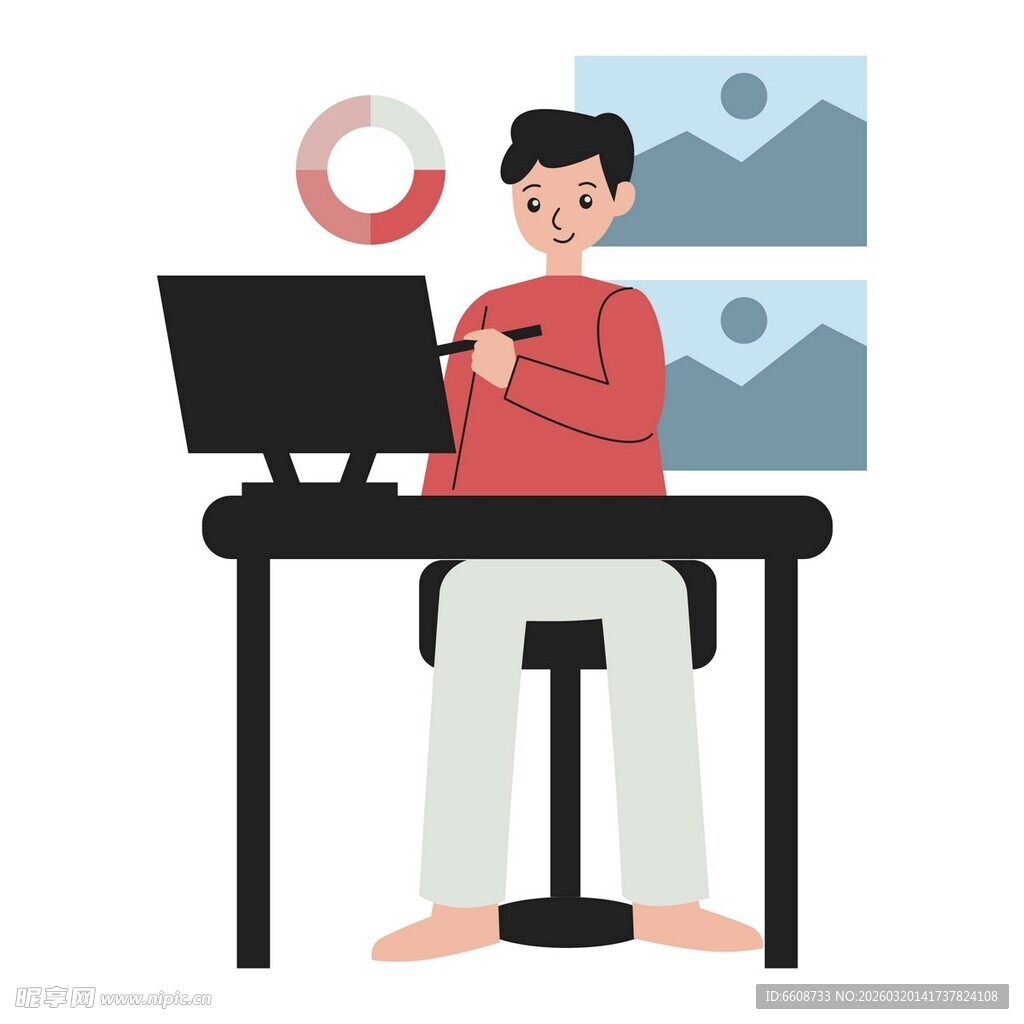 设计师专注于电脑前工作