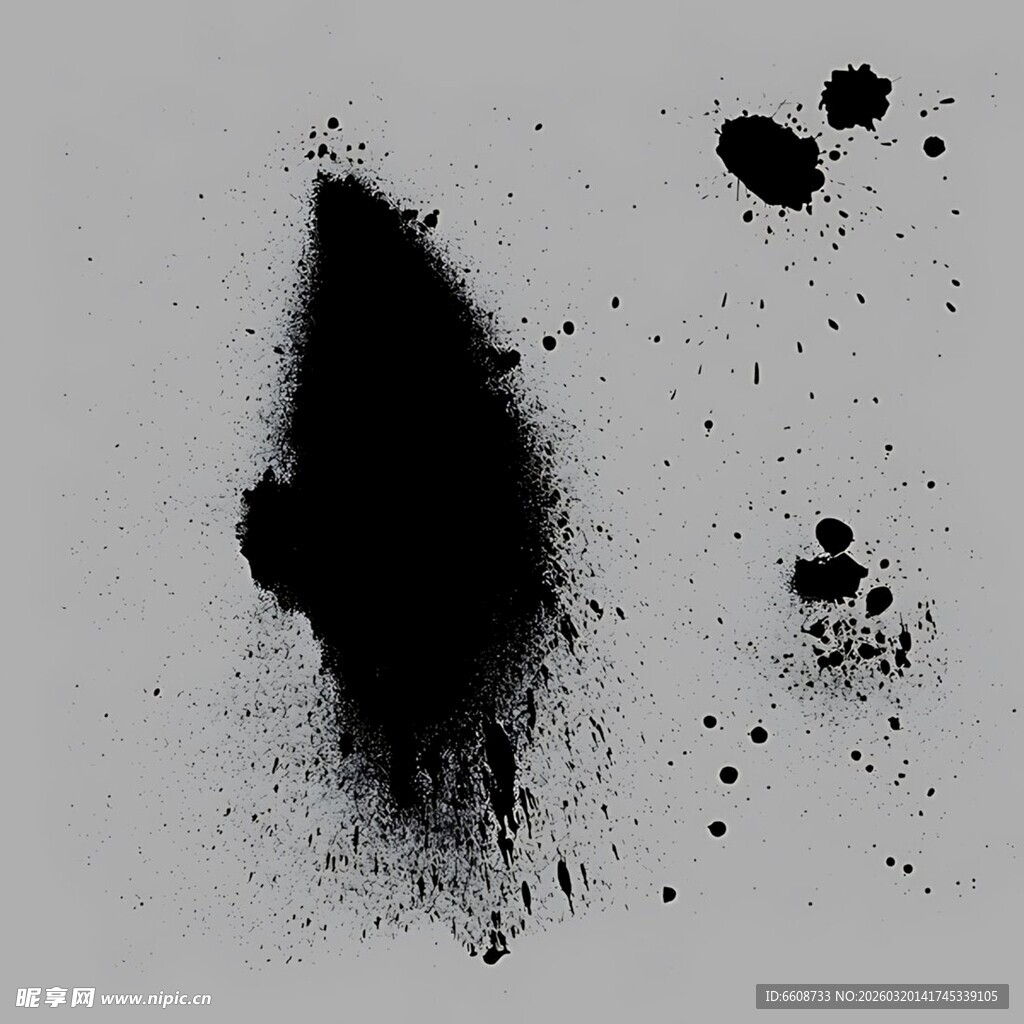 黑色墨粉洒落在白色背景上
