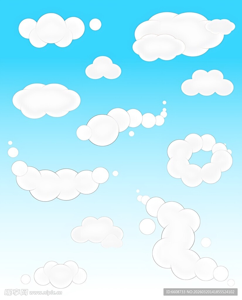 蓝天飘浮的形态各异云朵