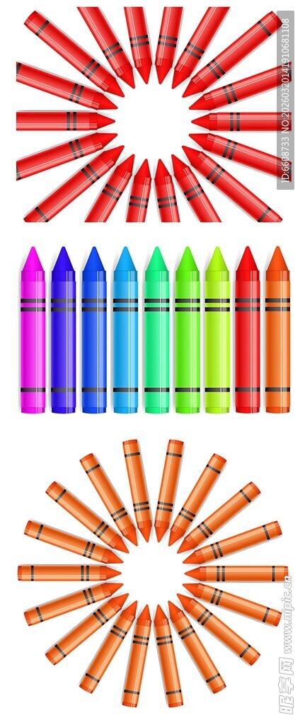 多彩蜡笔排列展示