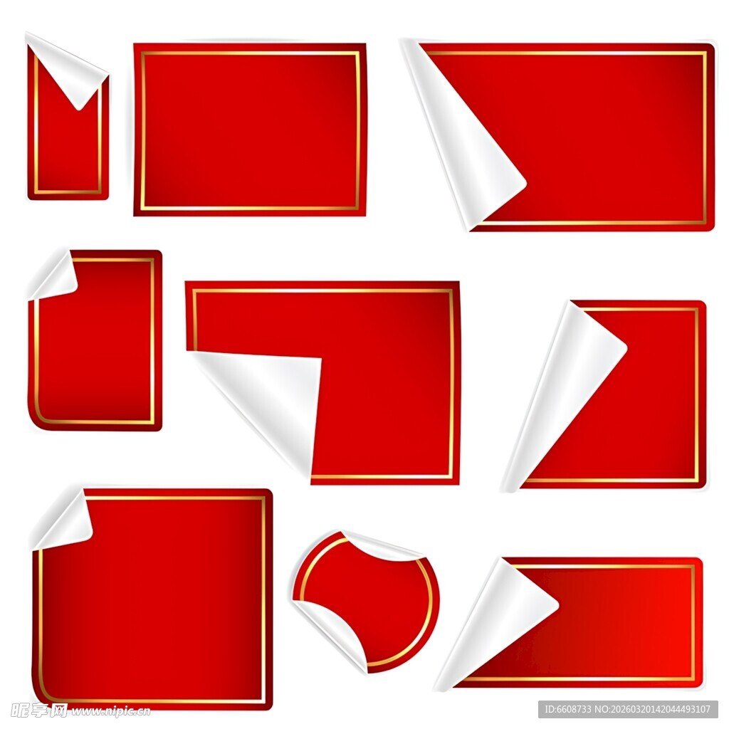 红色带卷边贴纸素材