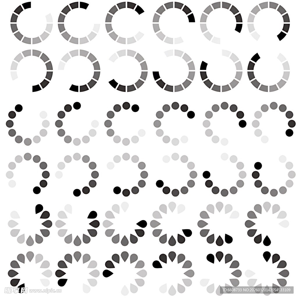 黑白圆形进度条图标集合