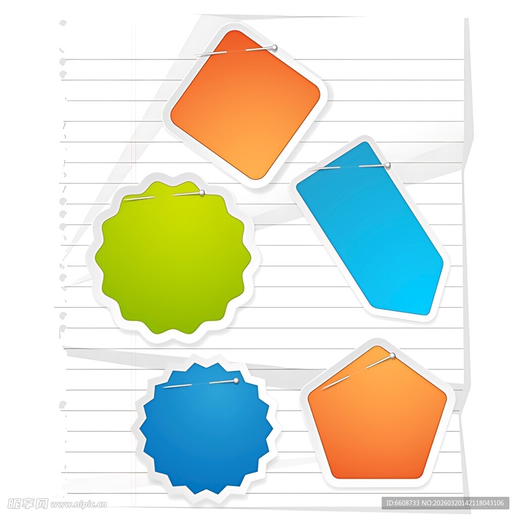 多彩标签置于横纹纸上