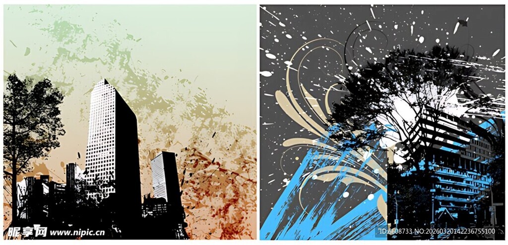 城市夜景抽象艺术插画