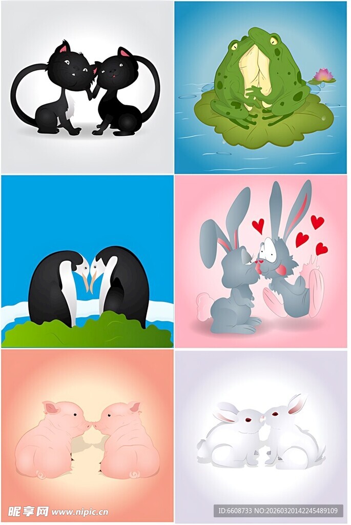 可爱动物情侣插画集合
