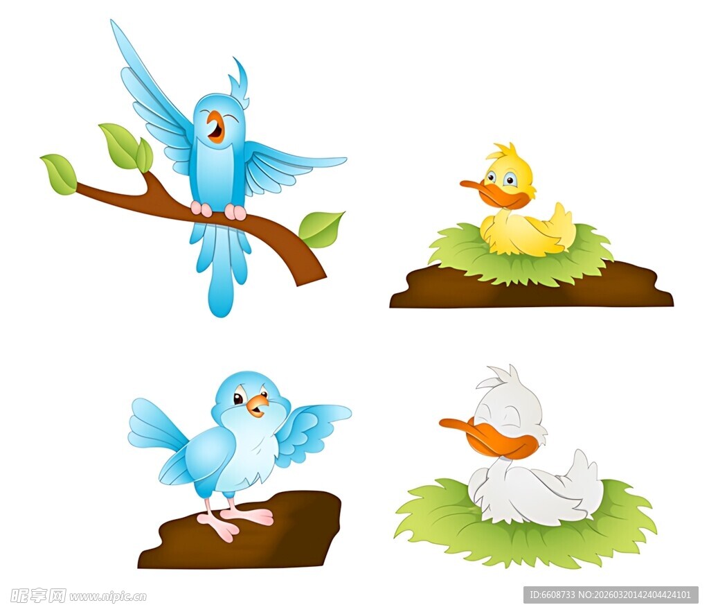 可爱鸟类与家禽插画
