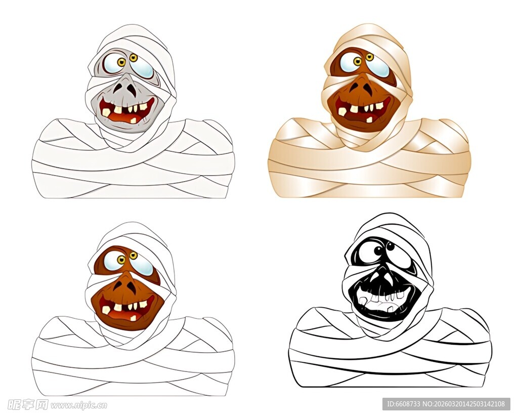 四个搞怪木乃伊形象