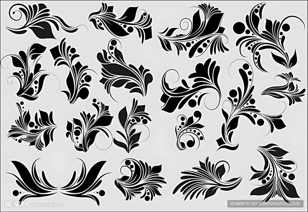 黑白花卉装饰图案素材