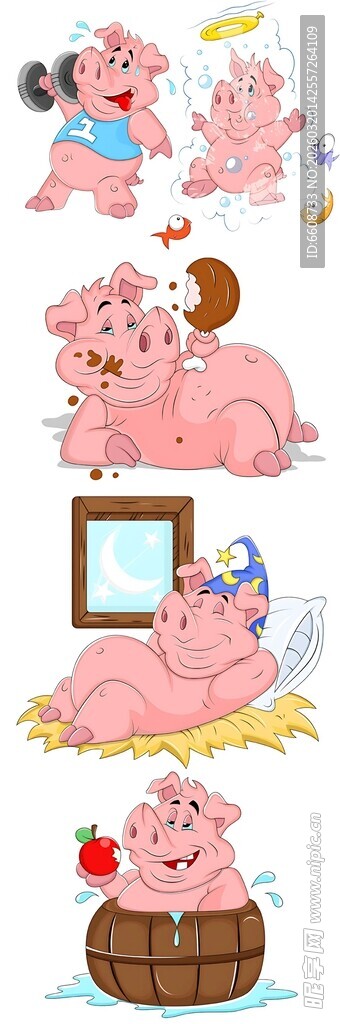 可爱小猪的趣味生活场景
