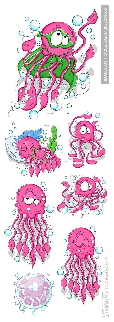 可爱多彩章鱼插画元素