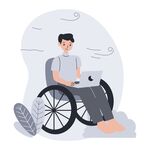 轮椅上专注用电脑的男子
