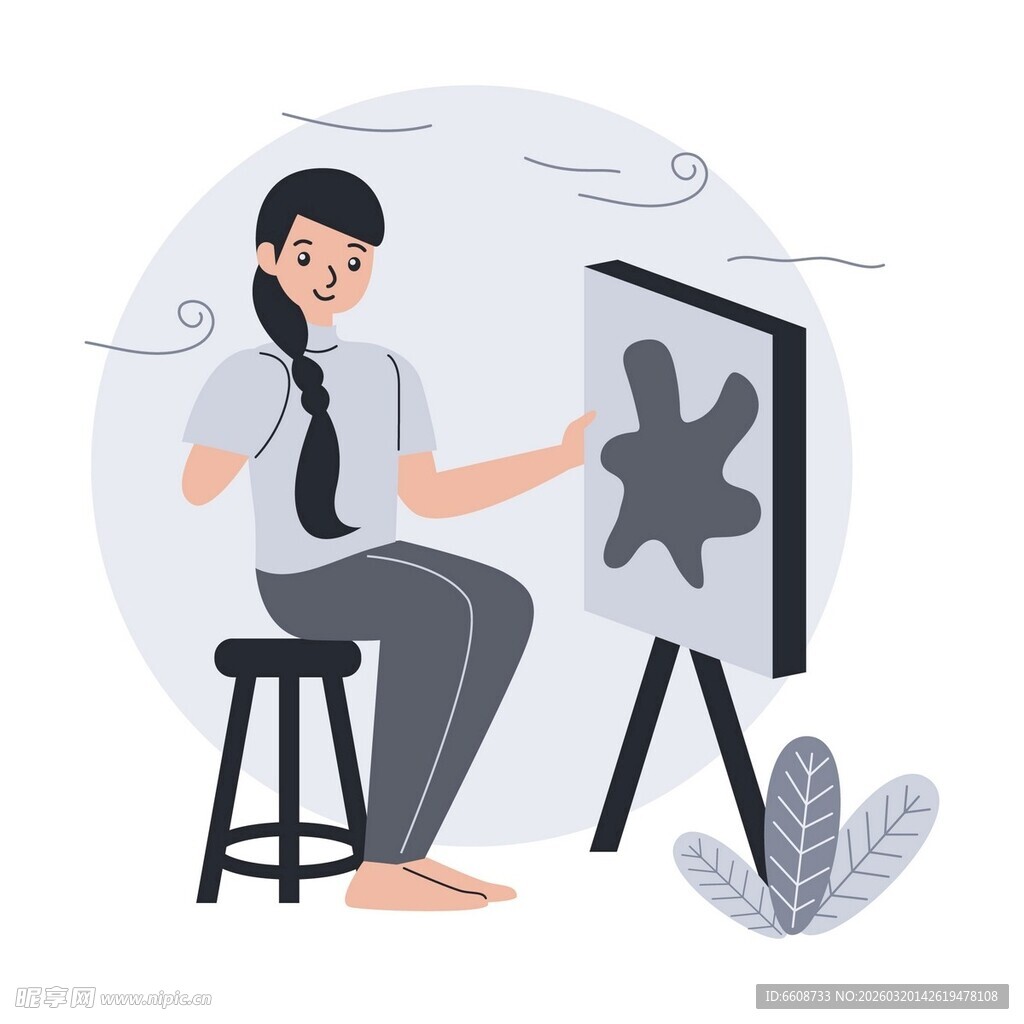 女孩专注作画瞬间