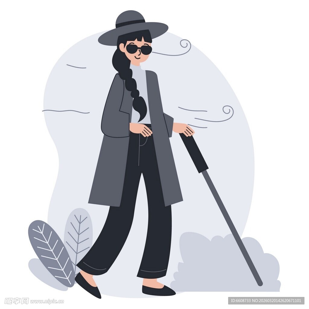 时尚酷感拄杖女士插画