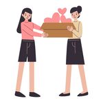 两人协作搬运爱心箱子