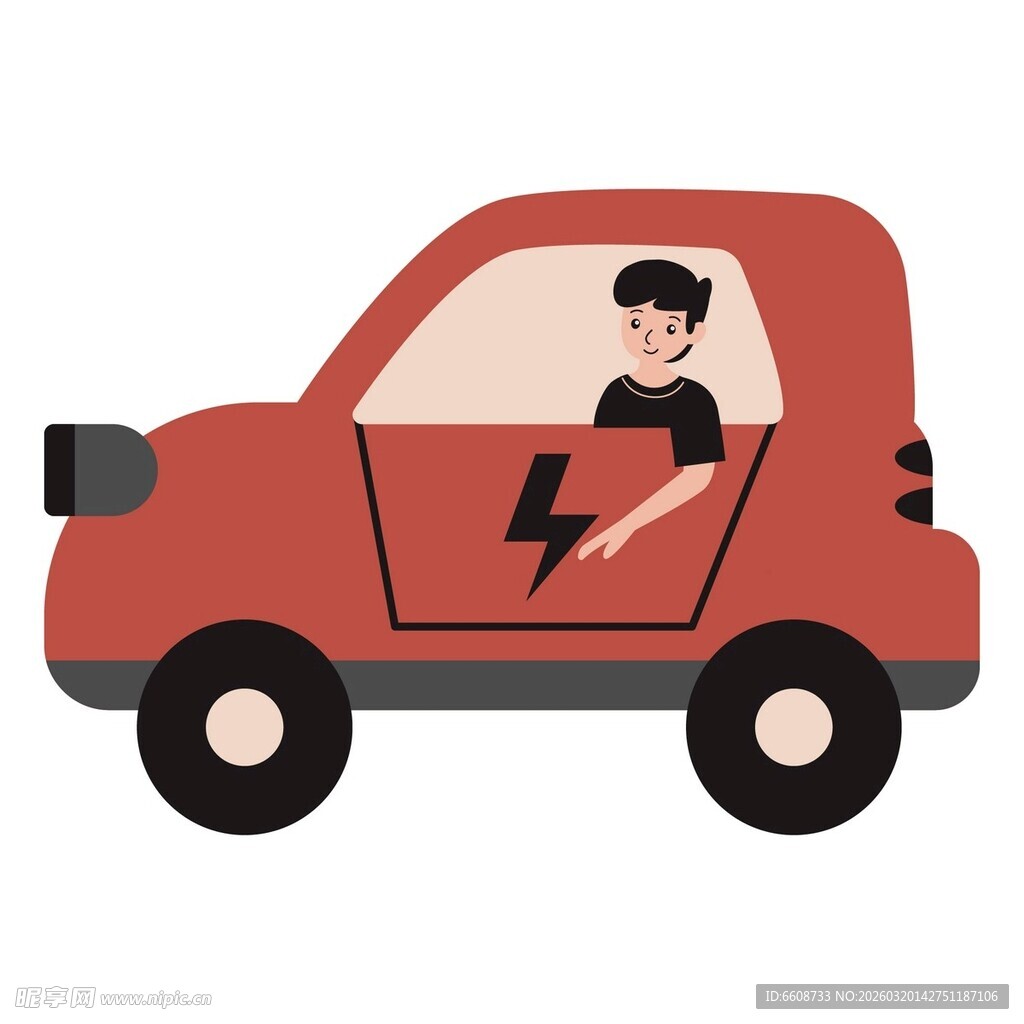 男子驾驶红色电动汽车