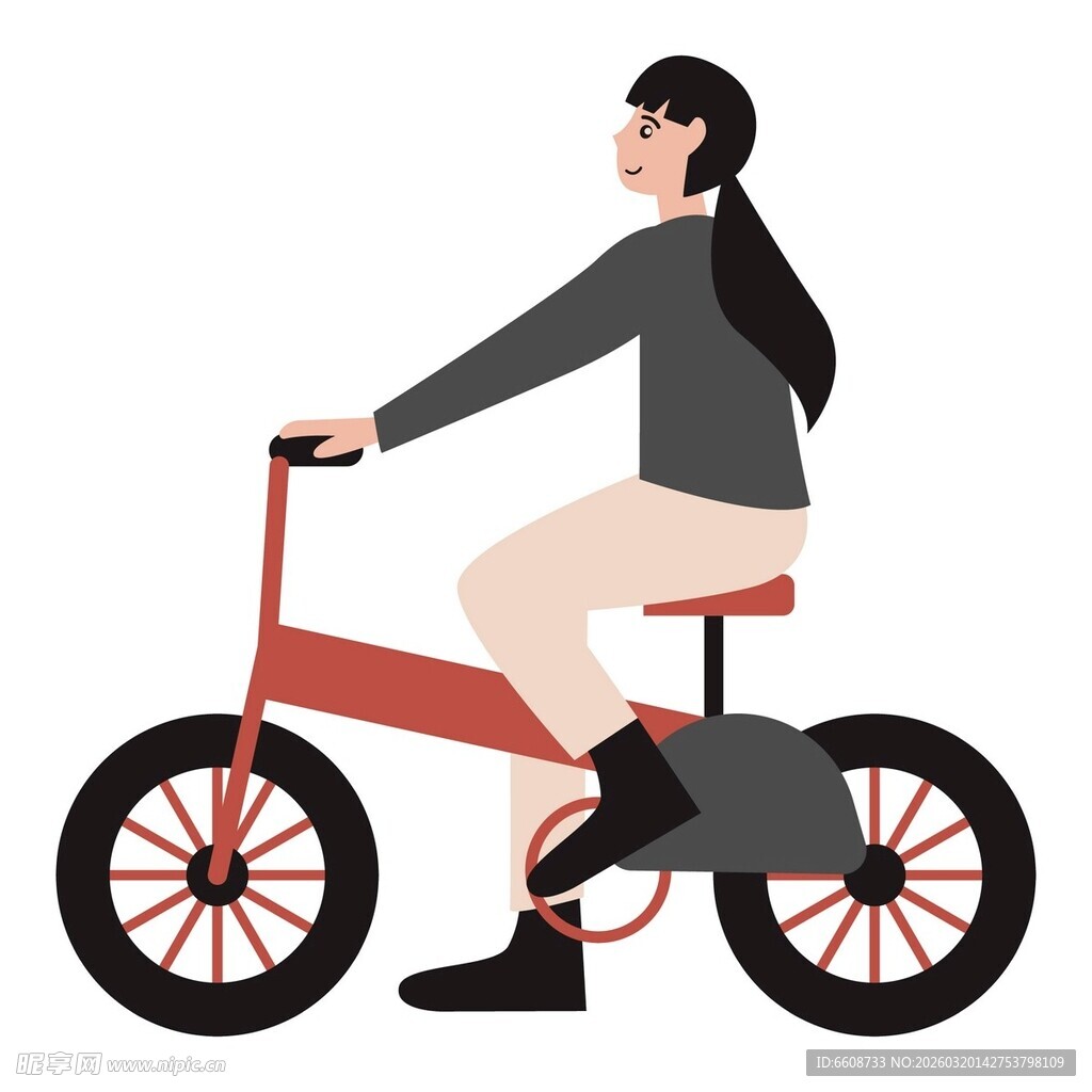 女子骑行单速自行车