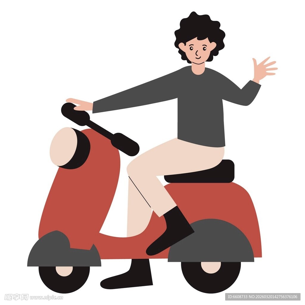 骑红色踏板车的快乐男子