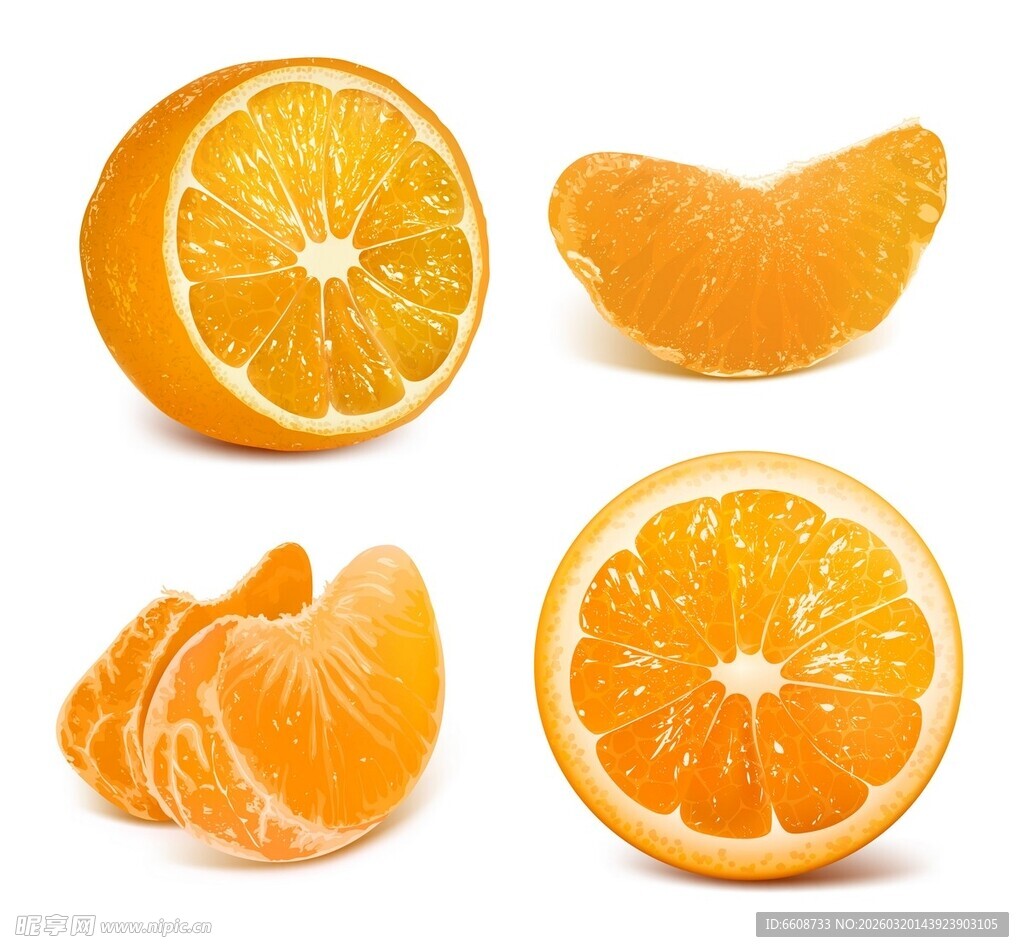 新鲜橙子切片与剥开展示