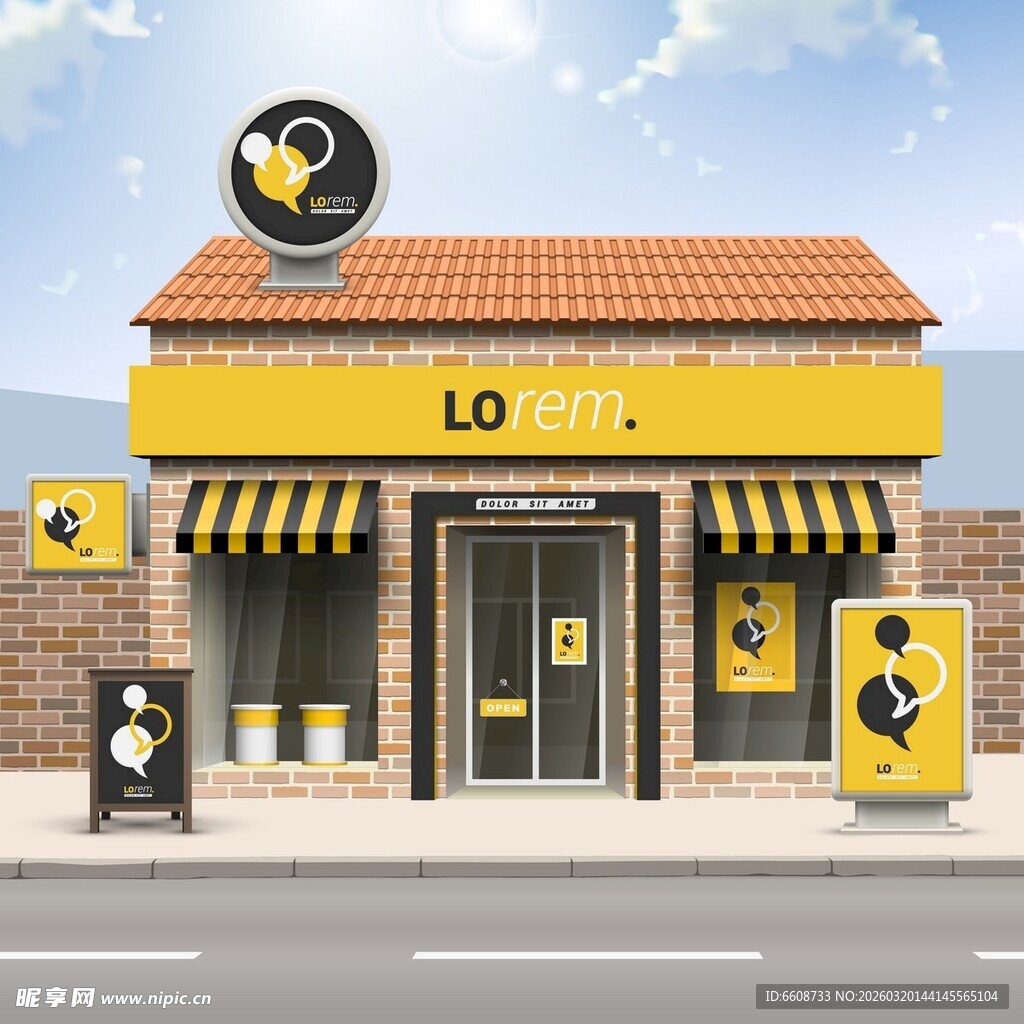 黄色时尚店铺外观展示