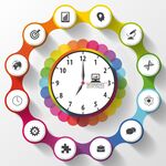 多彩时钟与社交图标组合