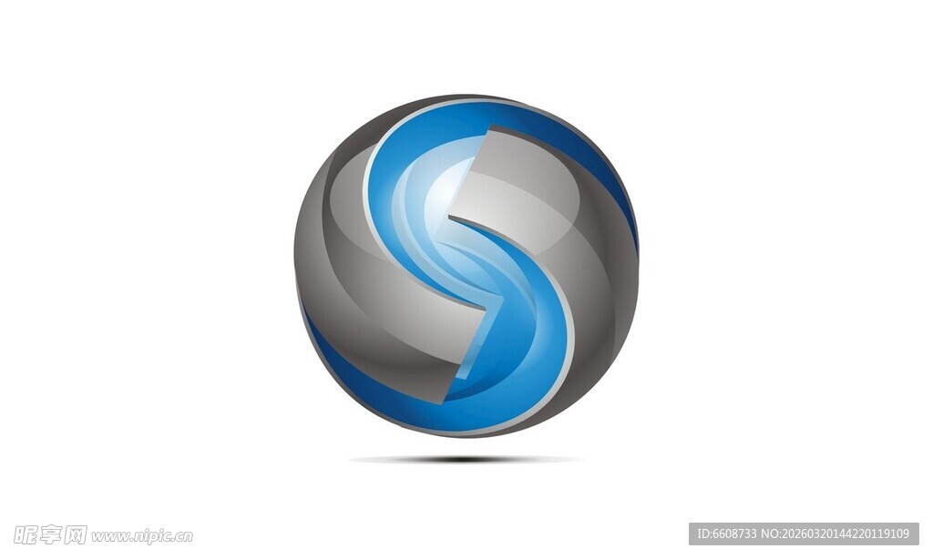 蓝灰渐变S形球体标志