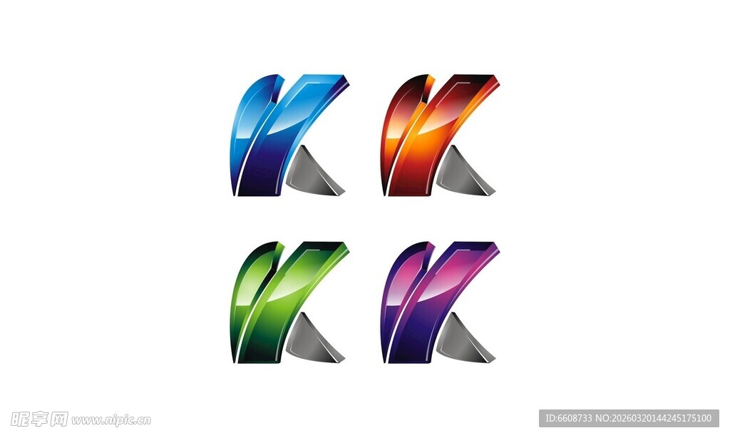 多彩立体字母K图标