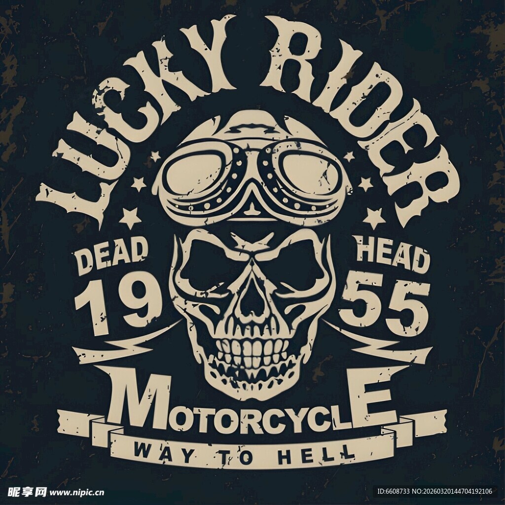 骷髅摩托车复古风设计图案