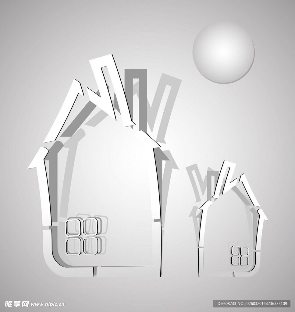 纸艺风格房屋与圆球景观