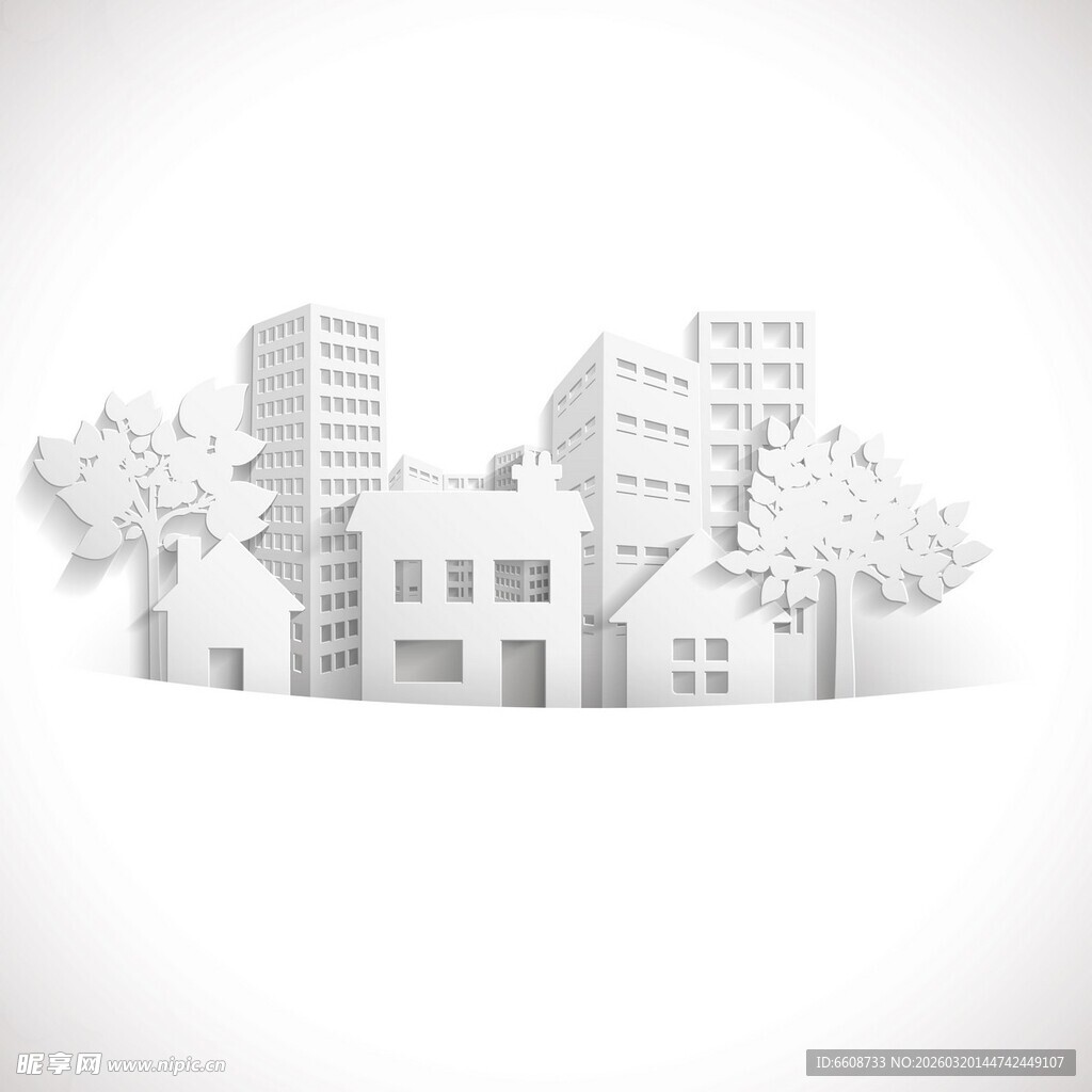 立体纸艺风格城市建筑景观