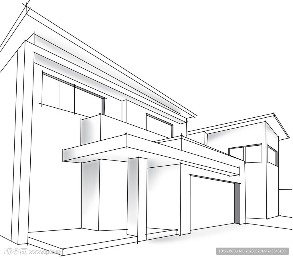 现代简约风格别墅建筑草图