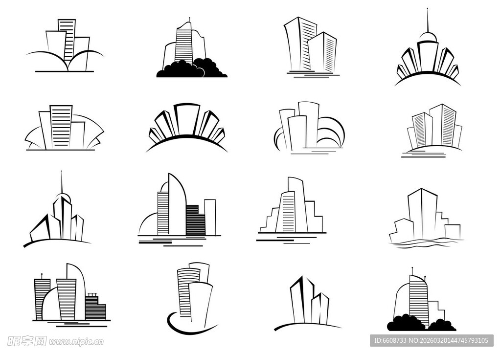 城市建筑轮廓图标集合