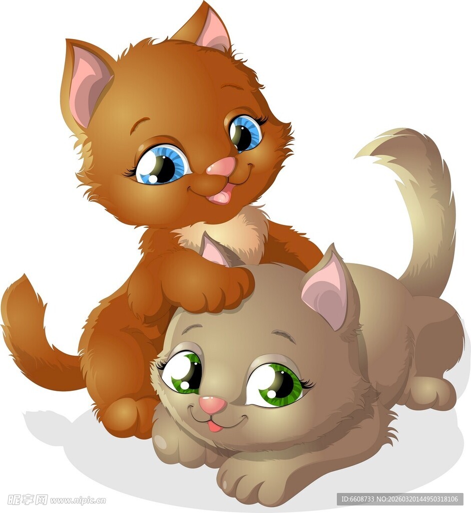 两只可爱小猫亲密互动