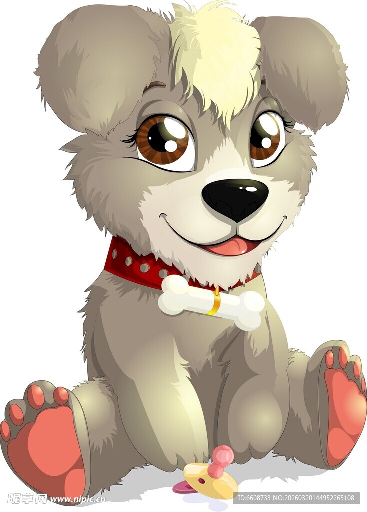 可爱小狗戴项圈坐地玩耍