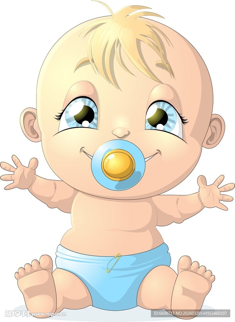 可爱婴儿坐地含奶嘴