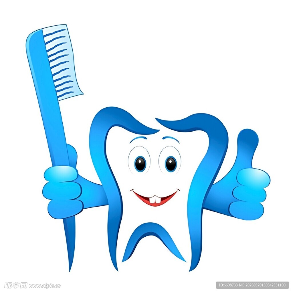 卡通牙齿手持牙刷点赞