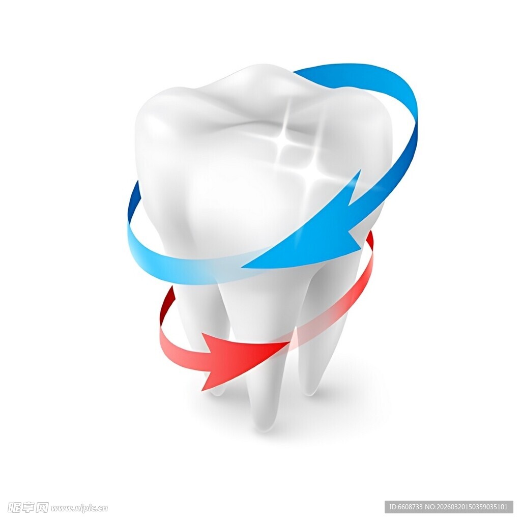 旋转彩带环绕的洁白牙齿