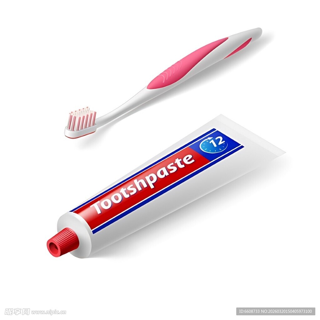粉色牙刷与牙膏组合