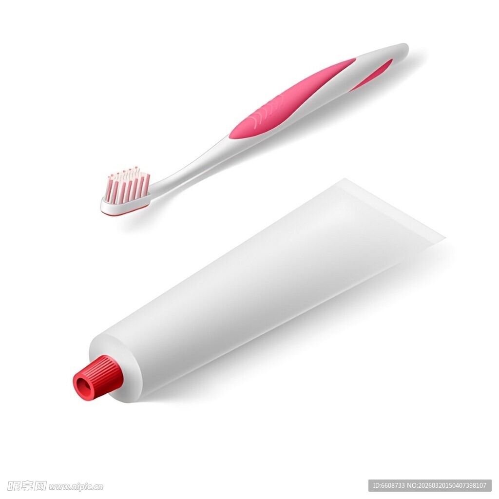 粉色牙刷与白色牙膏管