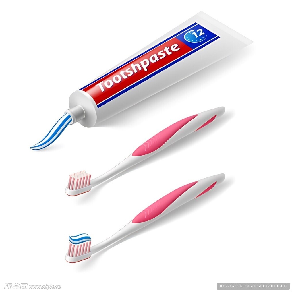 牙刷与牙膏组合展示