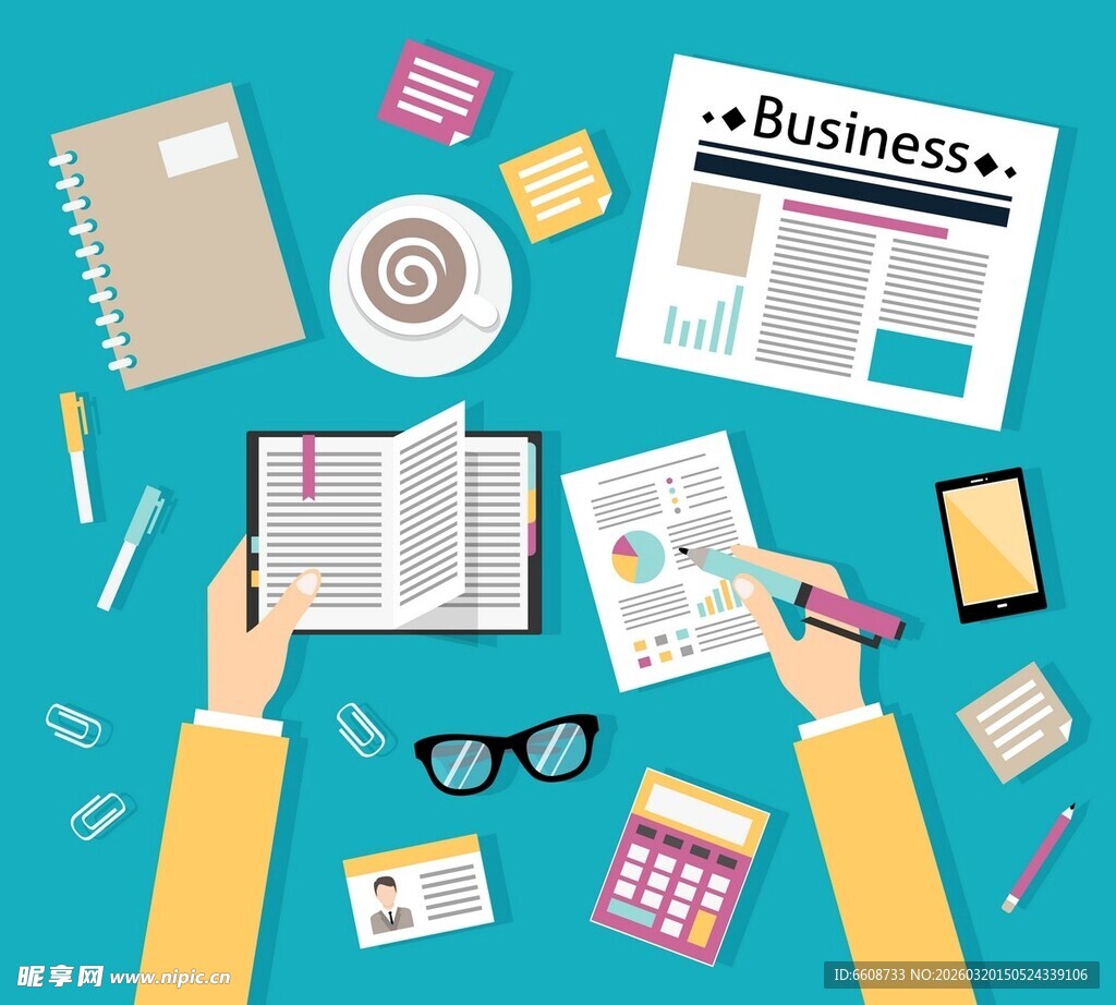 办公桌面场景与多样物品