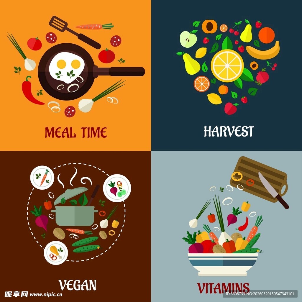 多彩美食主题插画