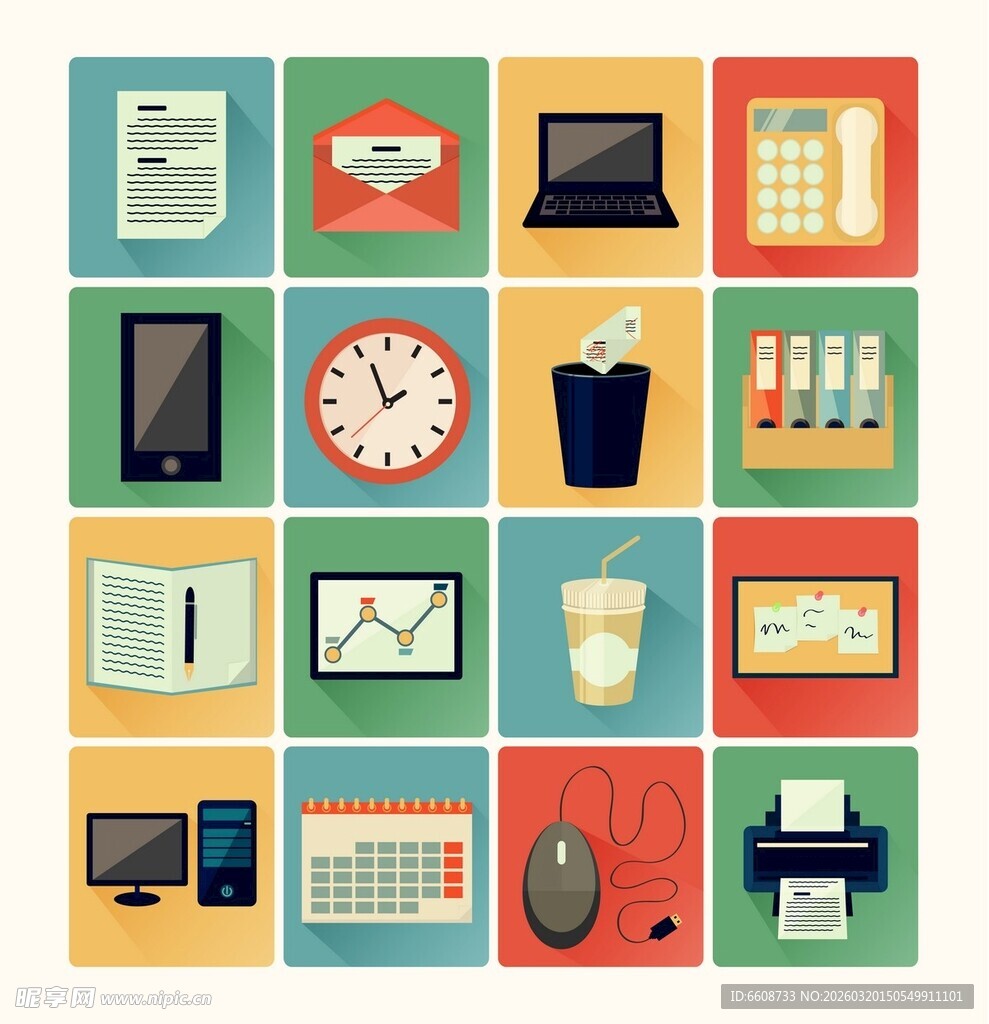多彩办公元素图标集合
