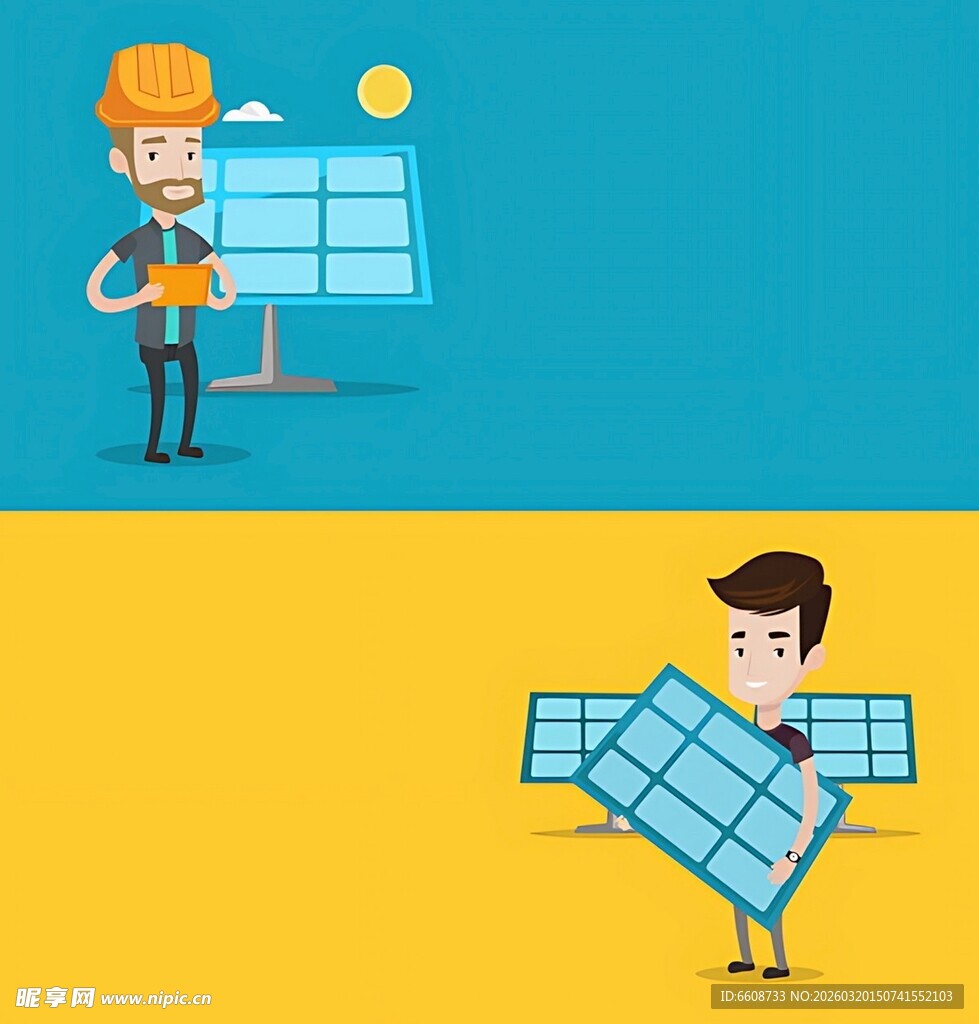 工人安装太阳能板场景