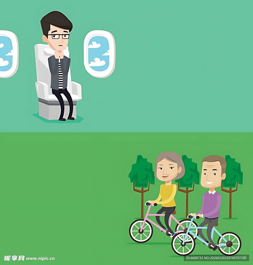 老人久坐孩子骑行对比图