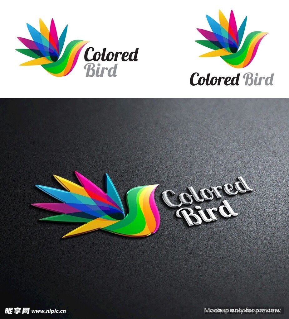 彩色飞鸟标志设计