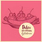 手绘粉色碗装美味冰淇淋