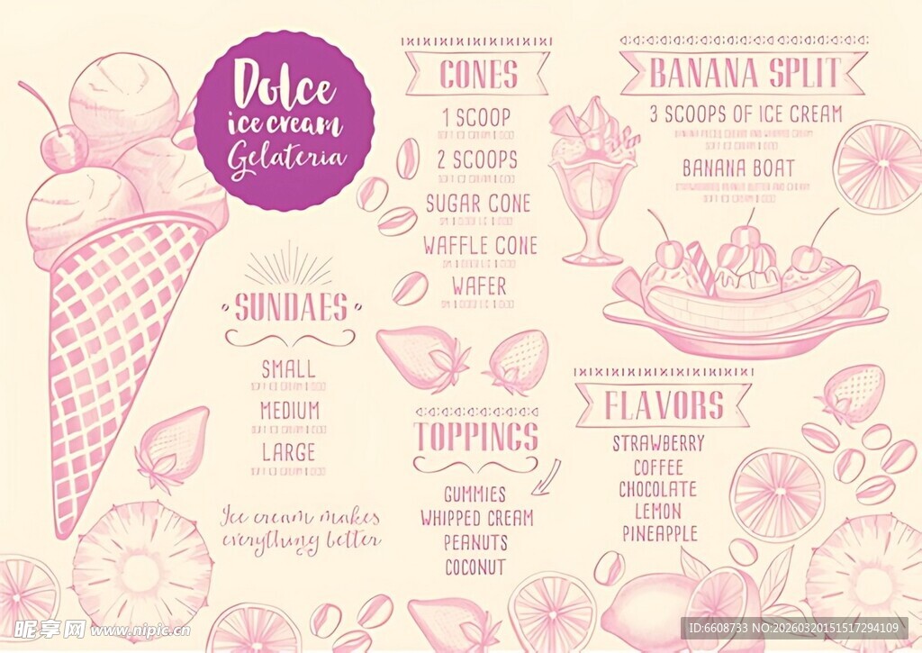 手绘风冰淇淋菜单设计图