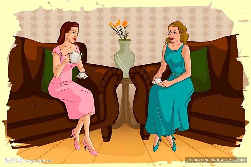 两位女士惬意沙发交谈
