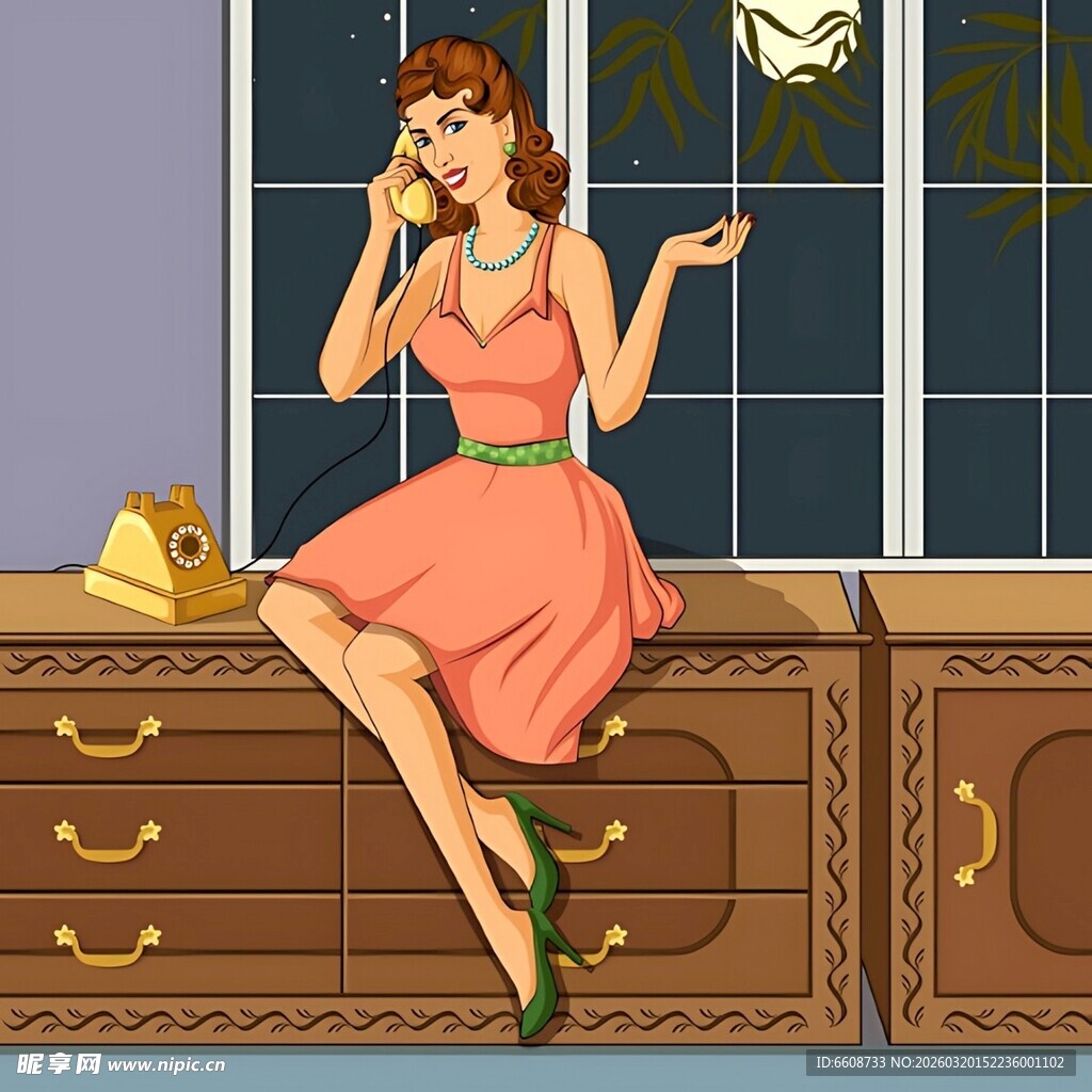 复古女士打电话姿态优雅