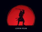 红色背景中的武士剪影